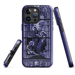 iPhone Hülle, Vintage Jungfrau Maria, religiöses blaues Glasbild, harte Schale für iPhone