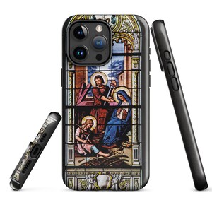 iPhone Hülle, Vintage Jungfrau Maria, religiöser Buntglas Druck, robuste Hülle für iPhone