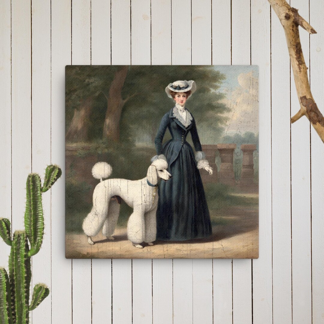 Vintage Victorian Poodle Canvas Art: Woman and Dog Portrait - Etsy