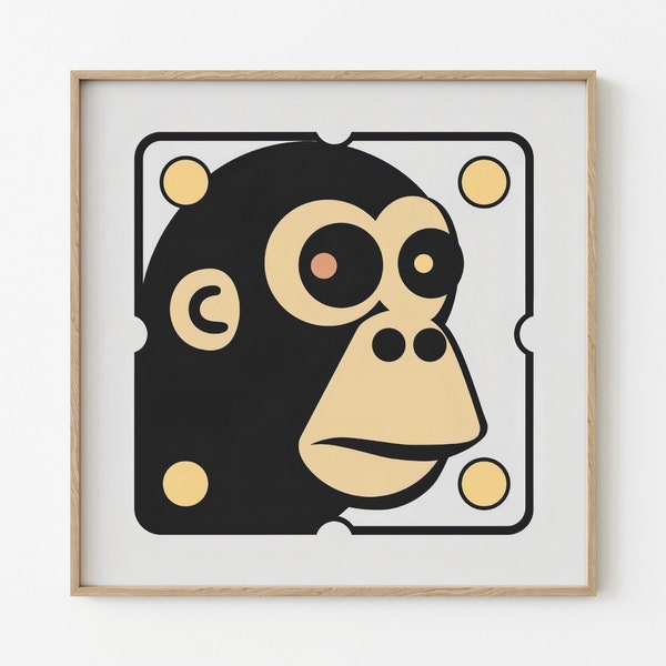 RingerApe #1 Artful Cartoon Ape Wall Art Square NFT Style Animal Print Gorilla Satire Portrait Monkey Comic Decor Funky Abstract Primate Art