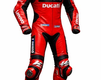 Tuta da motociclista in pelle rossa monopezzo | Tuta da motociclista corazzata da pista | Tuta da motociclista su misura per uomo e donna