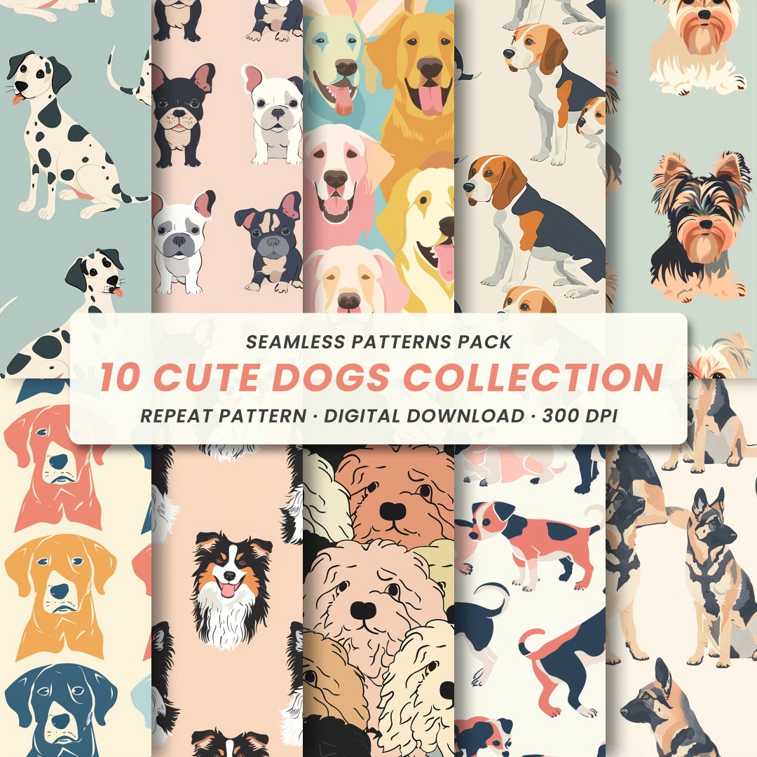 10 Cute Dogs Collection SEAMLESS PATTERNS Digital Design. Baby Clothing ...