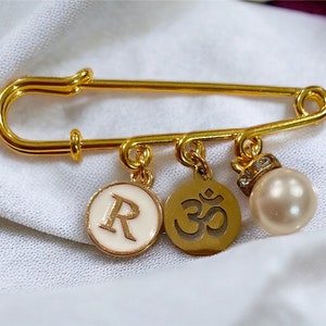 Personalized Baby Pin/Brooche, Om Charm (Hinduism), Name initial charm