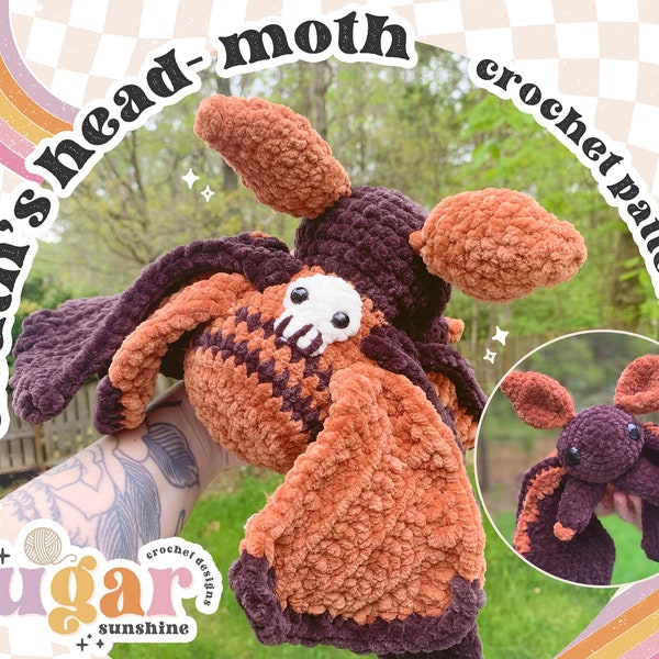 Crochet Pattern: Cuddly Death's-Head Moth Plush Amigurumi, Cute Plush Crochet Pattern, Goth Crochet Pattern, Stuffed Animal Crochet Pattern