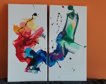 Diptych. Original Painting Abstract Acrylic Painting on Stretched Canvas Wall Decor