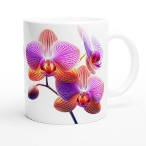 Orchid White Ceramic Coffee Mug Orchid White Ceramic Teacup Floral Orchid Mug Orchid Coffee Mug