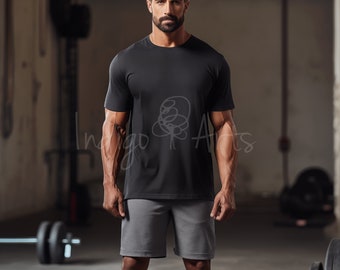 Gym Mockup Bella Canvas 3001 Gildan 5000 TShirt Mockup Male Weight Lifting Mockup T-Shirt Fitness Mockup for Men Unisex TShirt Mockup