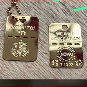 Original bring them home now NOVA dog tags handmade in Israel support Israel Gold plated shiny dog tag double sided