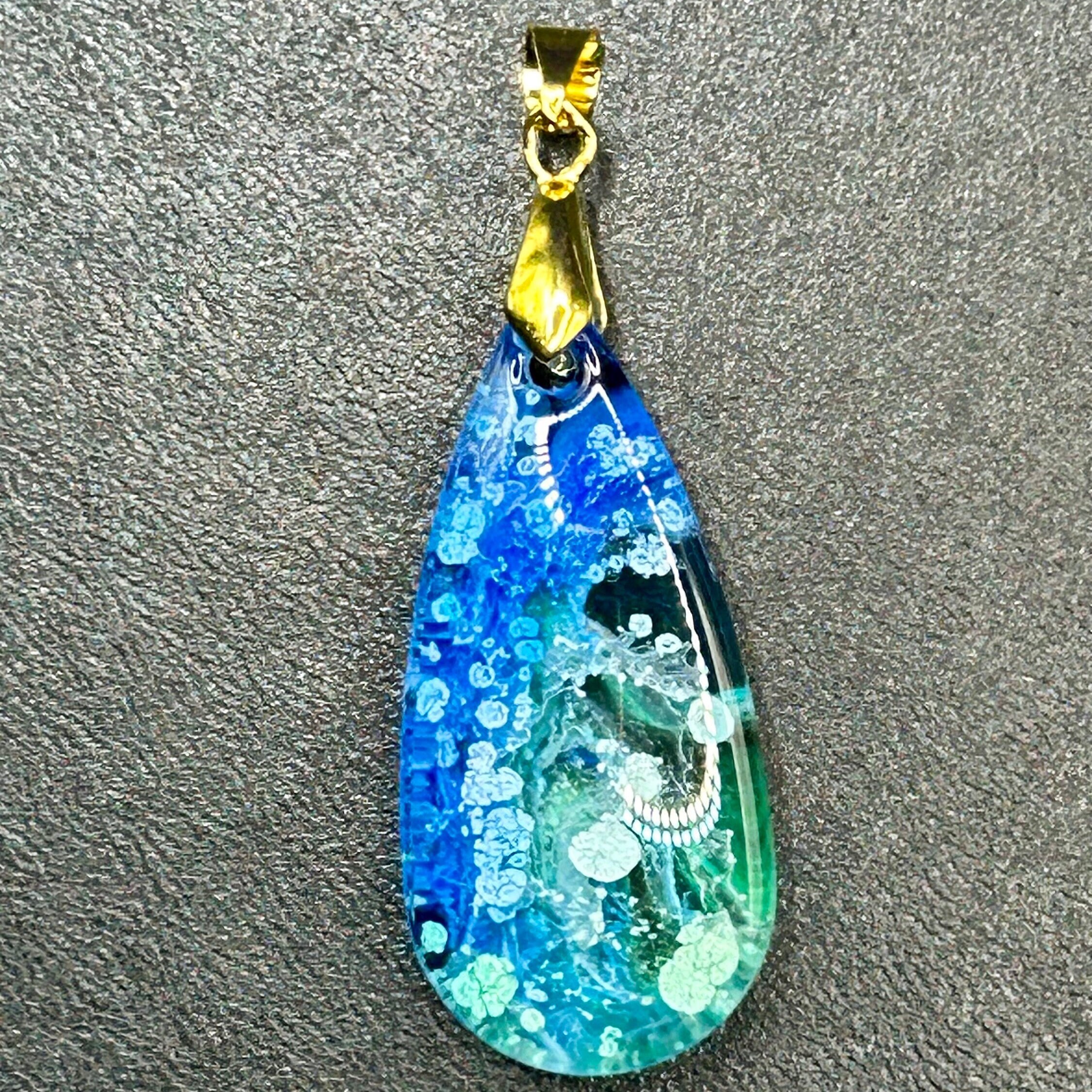 Blue and Green Petri Effect Resin Pendant Necklace