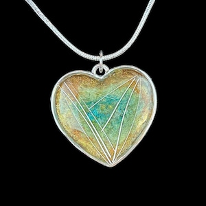 Cat Whisker in Resin Heart Pendant Necklace (Silver finish)