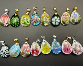 Colorful Resin Teardrop Necklace - Floral, Abstract, Ocean Theme