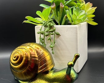 6" Iridescent Copper and Gold/Green “Chameleon” Resin Snail Art/ Figurine