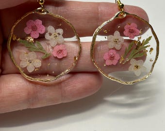 Lightweight, Pink & White Forget-me-not Drop Earrings - Perfect Gift!