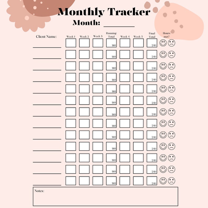Week Data Tracker Hours Tracking Sheet - Printable 4 Week and 5 Week Trackers; Perfect ...