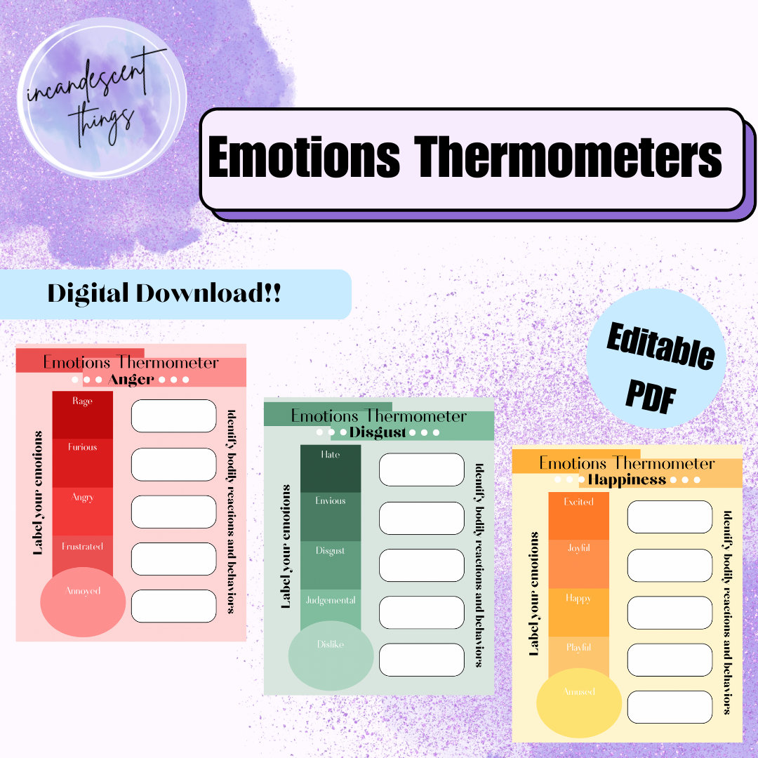 Emotions Thermometer Feelings Thermometer Printable 5 Page Worksheet ...
