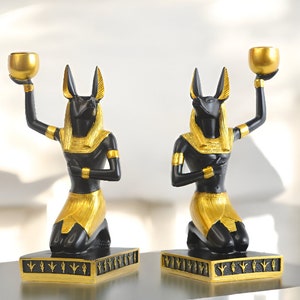 アヌビス像、キャンドルホルダー、キャンドルスティック用アヌビスホルダー、エジプトの像、キャンドルを持つアヌビス、アヌプ像、アヌプエジプト神