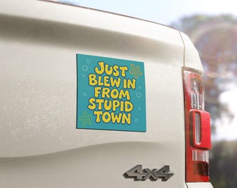 Imán divertido de Bob Esponja para coche: Acaba de llegar de Ciudad Estúpida