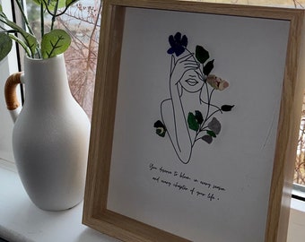 Woman and flowers Sea Glass Art (You deserve to bloom) Newfoundland made/Inspirational