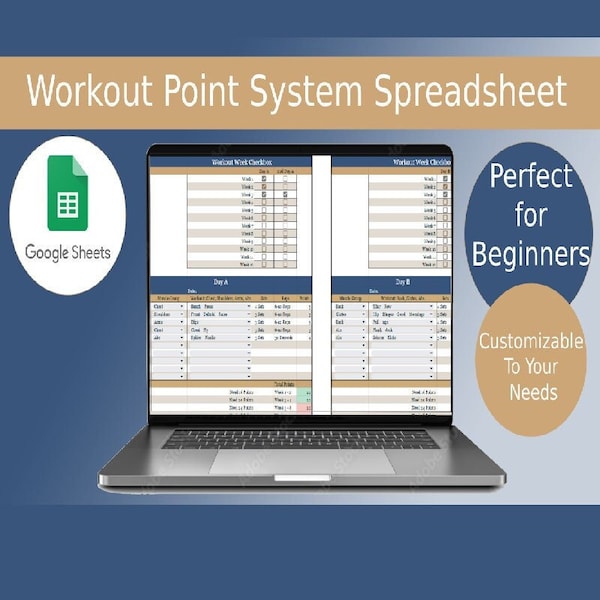 Personalized Workout Point System | Google Sheets | Digital Workout/ Fitness Planner | Beginner Friendly | Push, Pull, Legs Split
