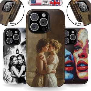 Tough Case for Samsung Galaxy iPhone Google Pixel Lesbian Print Gift Sapphic Art Gift for Friends LGBT Gift for Grandma and Grandpa Vintage