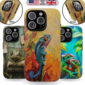 Chameleon Art Tough Case for iPhone Google Pixel Samsung Galaxy Reptile Print Gift for Wife Gift for Him and Her Gift for Mom Pop Art Design