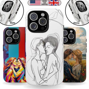 Lesbian Art Tough Case for Samsung Galaxy iPhone Google Pixel LGBT Print Birthday Gift for Wife Woman Gift for Sapphic Lover Black and White