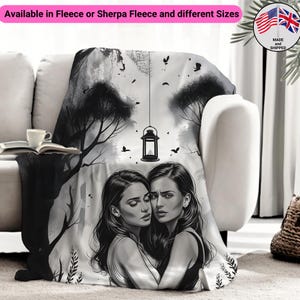 Lesbian Art Throw Blanket Gift for Him Her LGBT Birthday Gift Fleece Blanket Gift for Sapphic Lovers and Housewarming Gifts Black and White