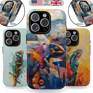 Tough Case for Samsung Galaxy iPhone Google Pixel Animal Print Chameleon Art Gift for Friends Gift for Grandma and Grandpa Pop Art Design