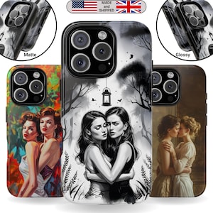 LGBT Lesbian Art Phone Case for iPhone Google Pixel Samsung Galaxy Birthday Gift for Wedding Couples Gift for Sapphic Lovers Black and White