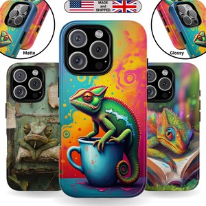 Chameleon Art Tough Case iPhone Samsung Galaxy Google Pixel Gift for Him Her Animal Birthday Gift for Teacher Gift for Wife Pop Art Design
