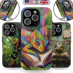 Animal Print Tough Case for Samsung Galaxy iPhone Google Pixel Lizard Gift for Boyfriend and Girlfriend Gift for Reptile Lovers Comic Art