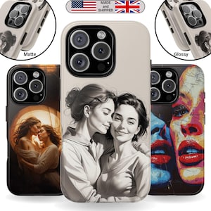 Phone Case Sapphic Art for iPhone Google Pixel Samsung Galaxy Lesbian Print Gift for Him Her Gift for Couples Gift for Mom Black and White
