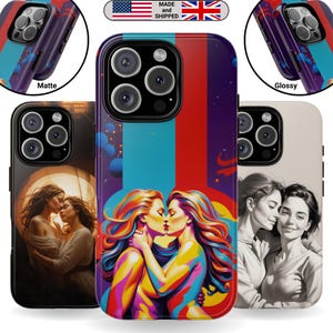 Lesbian Print LGBT Art Tough Case for iPhone Google Pixel Samsung Galaxy Gift for Him and Her Gift for Wife and Sapphic Lover Pop Art Design