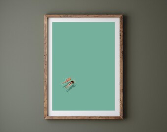 Two Girls Wild Swimming Art Print Summer Teal Wall Art Swimming Print Minimalist Wall Art Lake Print