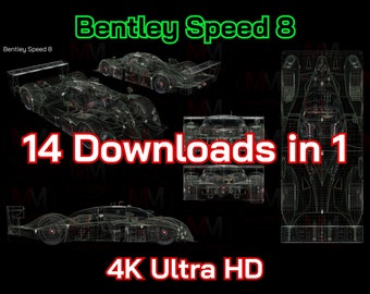Bentley Speed 8 - 14 Downloads in 1, Le Mans, Endurance, Ultra HD 4K, Wall art, Poster, Racing, Motorsport, Blueprint, Digital