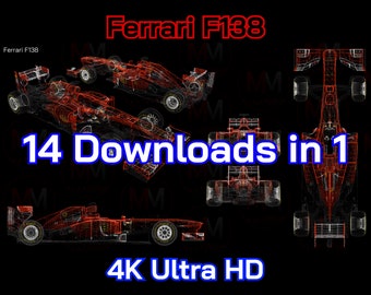 Ferrari F138 Alonso - 14 Downloads in 1, F1, Formula 1, Ultra HD 4K, Wall art, Poster, Racing, Motorsport, Engineering, Blueprint, Digital