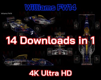 Williams FW14 - 14 Downloads in 1, F1, Formula 1, Ultra HD 4K, Wall art, Poster, Racing, Motorsport, Engineering, Blueprint, Digital