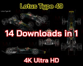 Lotus Type 49 - 14 Downloads in 1, F1, Formula 1, Ultra HD 4K, Wall art, Poster, Racing, Motorsport, Engineering, Blueprint, Digital