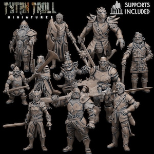 Set of 11 male fighters of all races from TytanTroll Miniatures - Dungeon and Dragons, RPG, DnD, Pathfinder, Tabletop, 32mm
