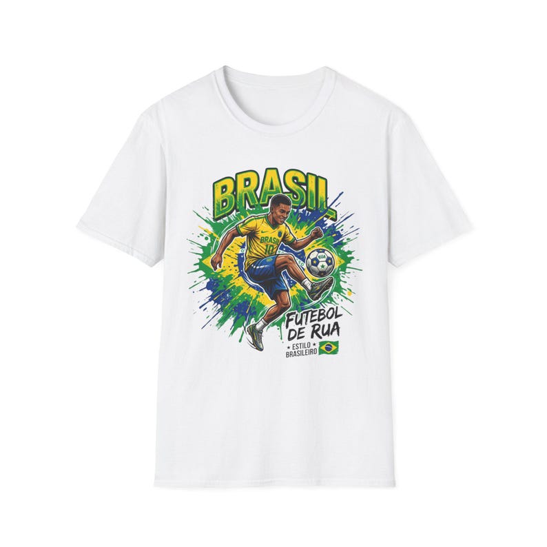 Brasil Futebol de Rua T-Shirt | Brazilian Street Soccer Soccer Player Graphic Tee image 2