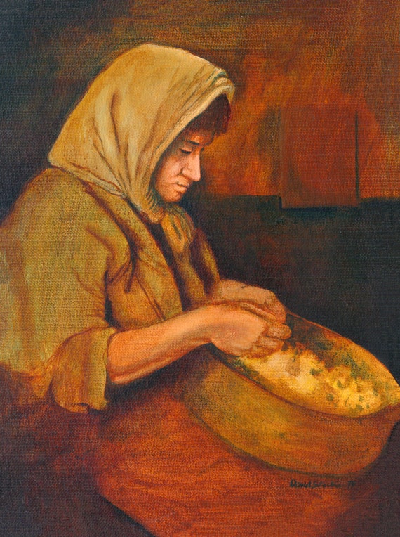 美術品・アンティーク・コレクション 女性の油絵 茶系