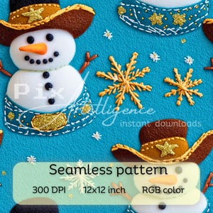 3D Western Schneemann Musterdesign Druckdatei, Sublimation, digitales Papierdesign Sheriff Tumbler Boy Howdy Xmas Fabric Print