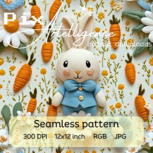Blaue Schleife Osterhase Musterdesign Druckdatei, Stoff Sublimation, Digitales Papier Handwerk Design Tumbler Frühling Floral 3D JPG