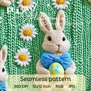 Fichier d'impression 3D sans couture de motif de répétition de lapin de pâques bleu, sublimation de tissu, conception numérique de papier d'oeufs de pâques fausse broderie florale