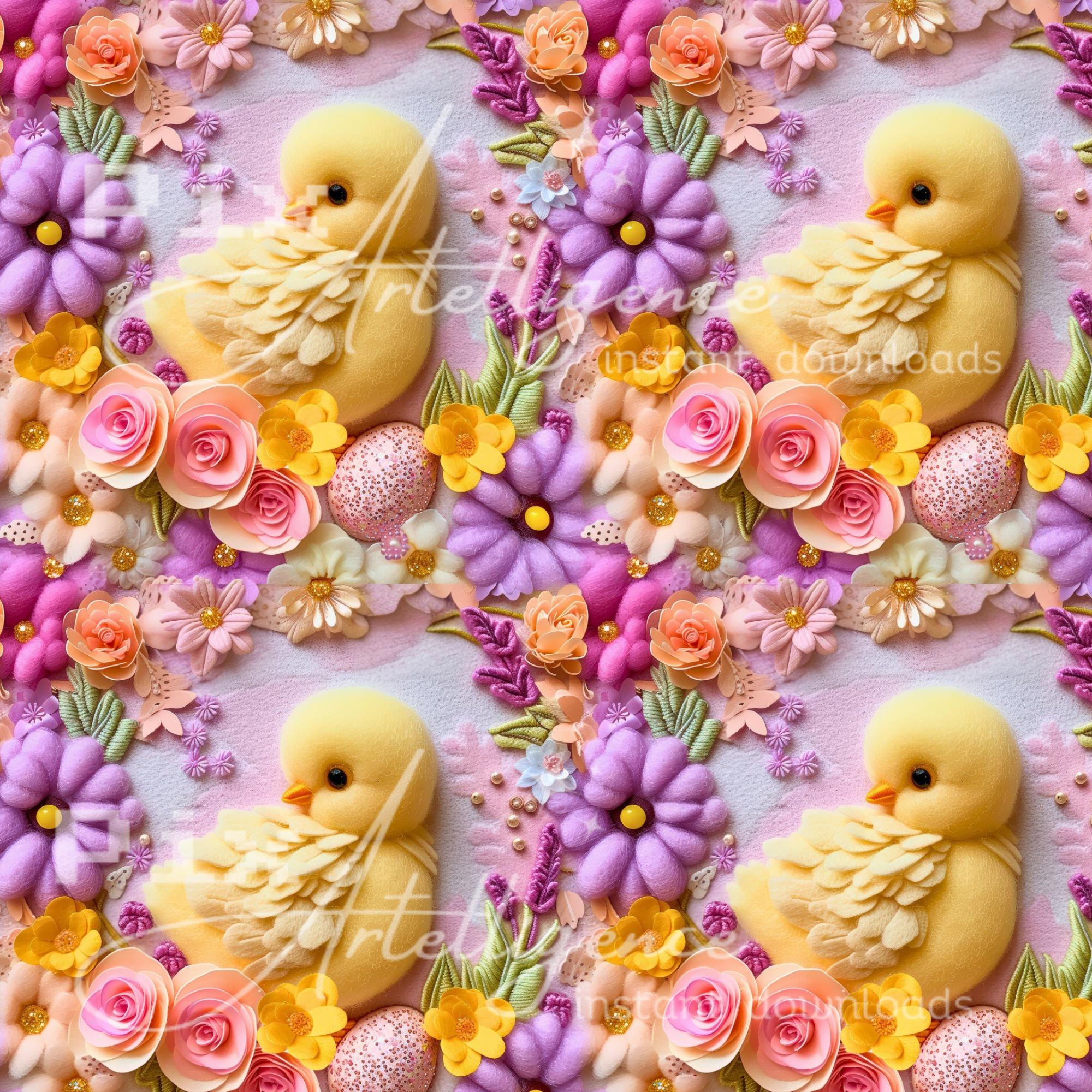 Floral Easter Chick Seamless Repeat Pattern Printing File, Digital ...