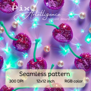 3D Glitzer Kirsche Musterdatei für Stoff Sublimation, Digitales Papier Druckdesign, Sommer Obst Disco Swim Outfit Datei