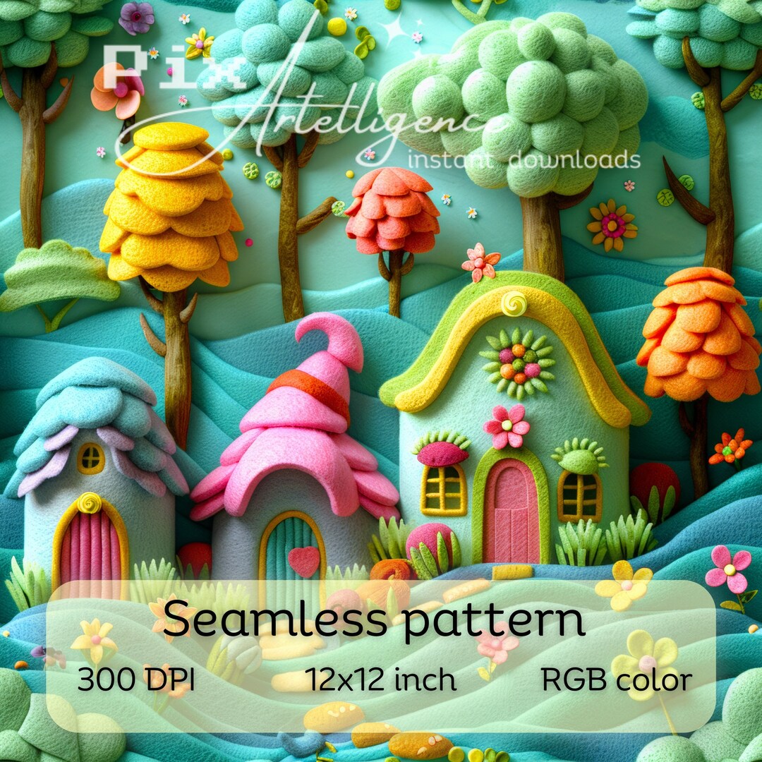 3D Pastel Fairy Garden Forest Seamless Repeating Pattern for Fabric ...