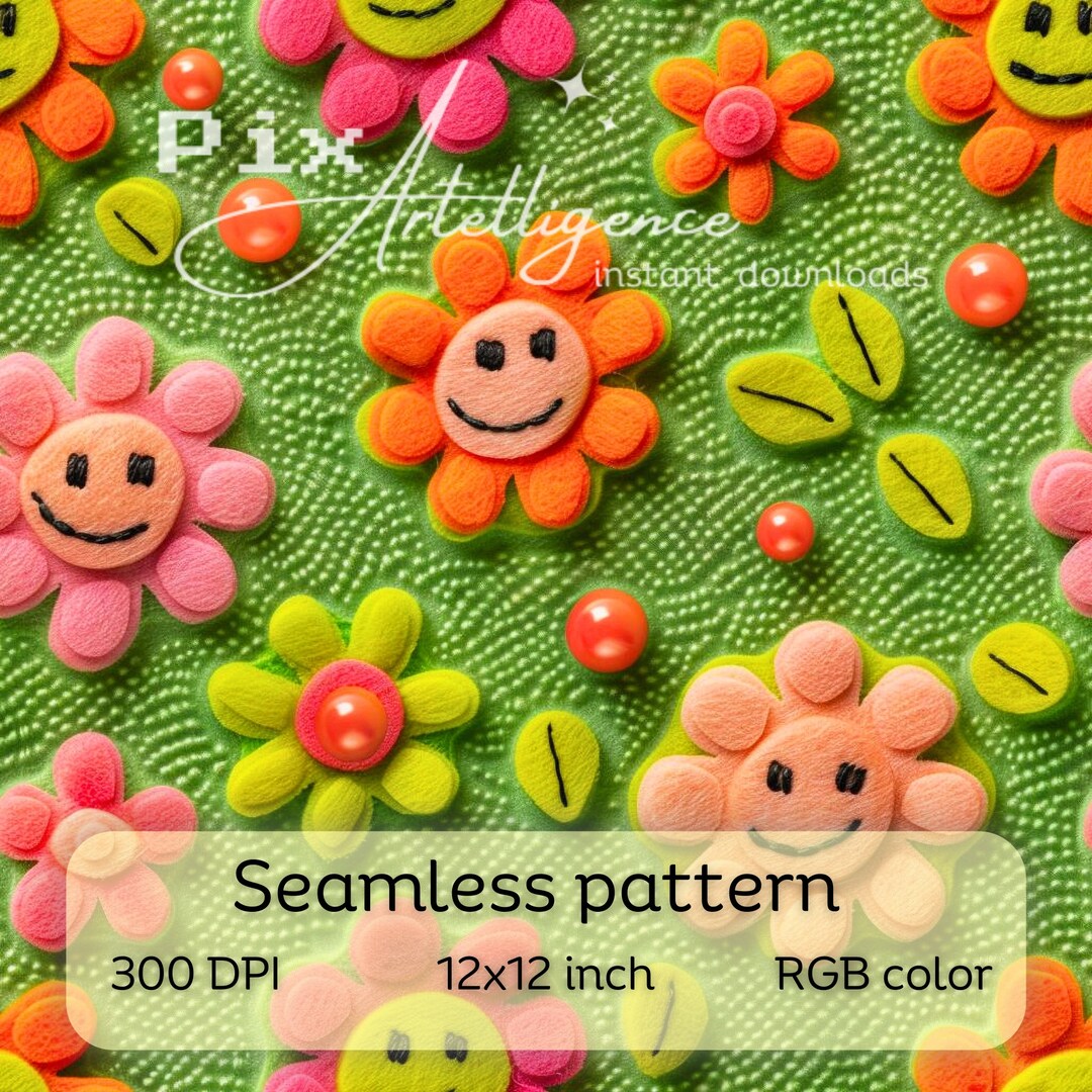 3D Neon Smiling Flowers Safe Swim Seamless Repeating Pattern File for ...