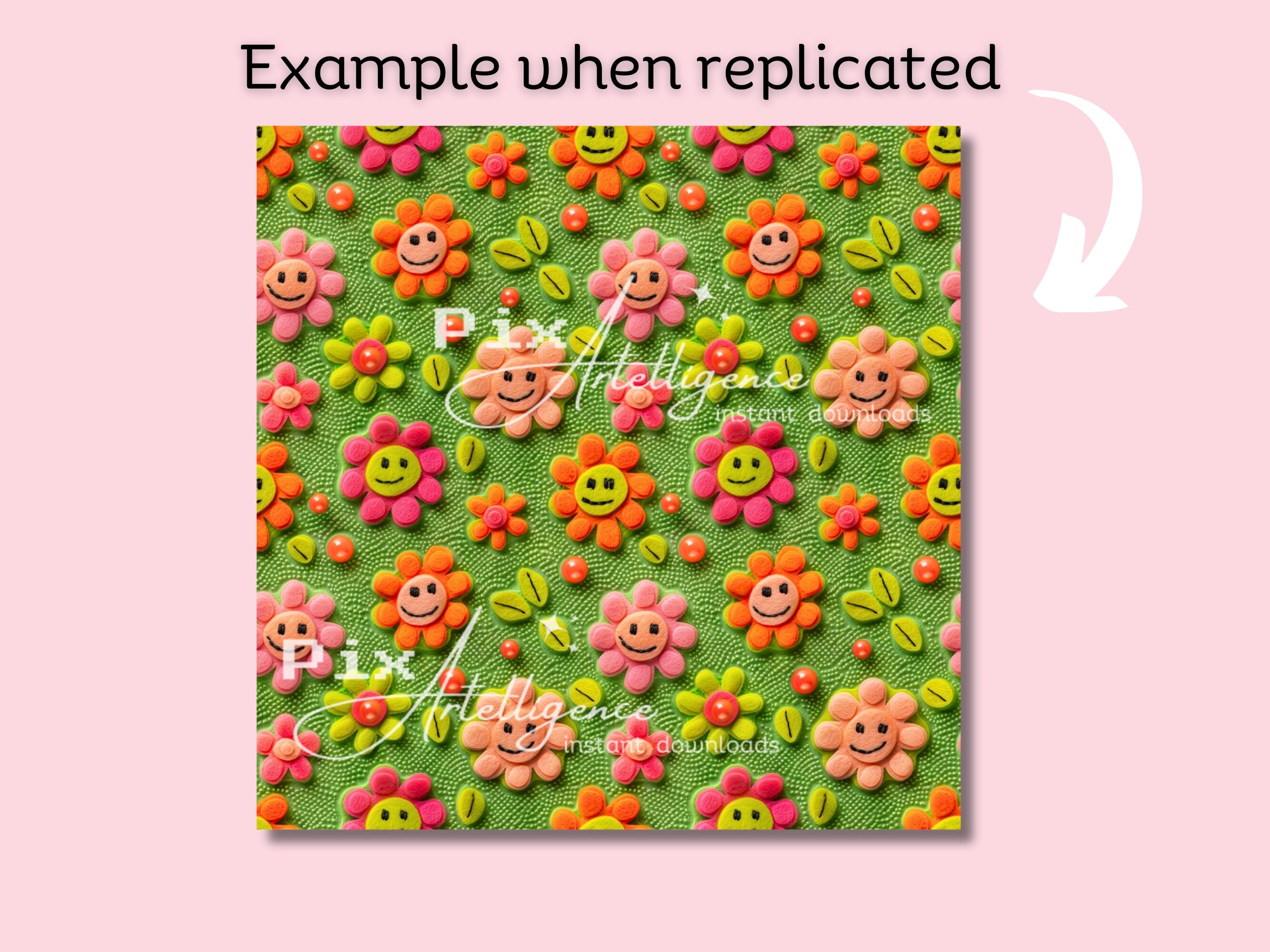3D Neon Smiling Flowers Safe Swim Seamless Repeating Pattern File for ...