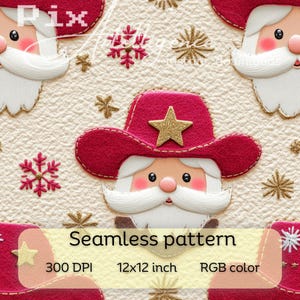 3D Cowboy Weihnachtsmann Nahtlos wiederholende Musterdatei für Stoffsublimation, digitales Papierdruckdesign Western Weihnachten Jungen Sammelalbum